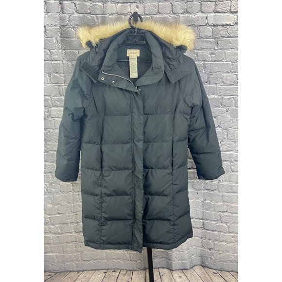 LL Bean Women's Ultrawarm Down Three Quarter Length Hooded Coat Black M - Picture 1 of 6
